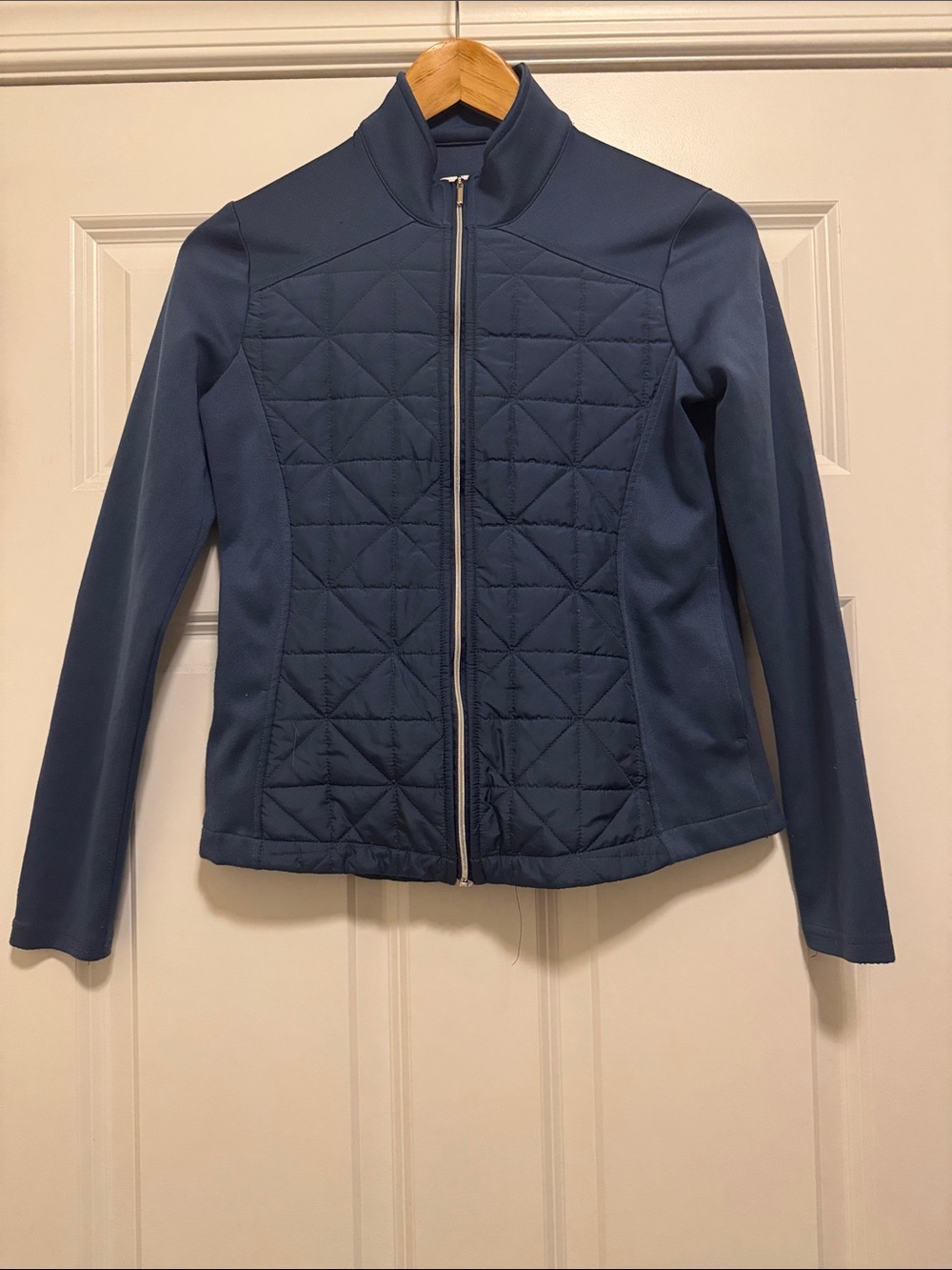 Pebble Beach Quilted Front Zip Jacket - Navy Blue